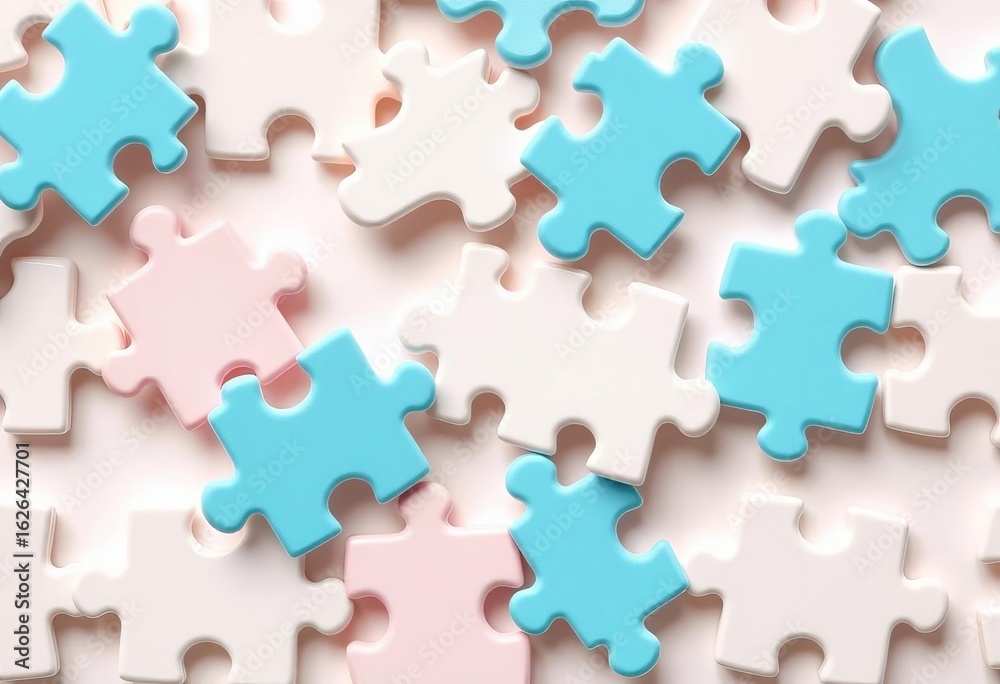 Obraz premium Clean, blank white jigsaw puzzle pieces forming a seamless background pattern, element, abstract