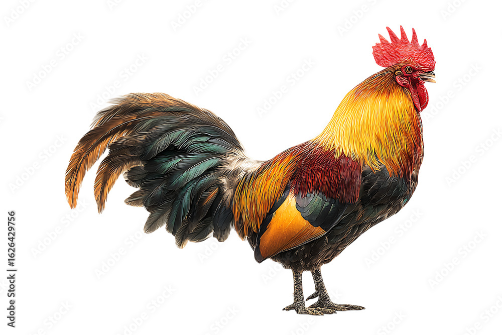 Fototapeta premium Colorful rooster isolated on black background