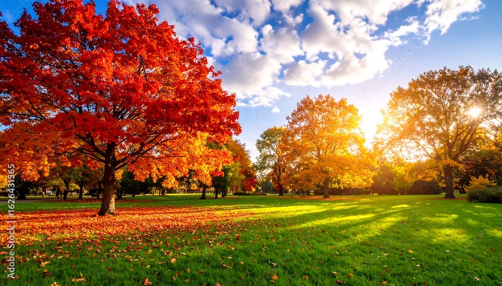 Autumn park landscape with vibrant trees Autumn park landscape with vibrant trees
