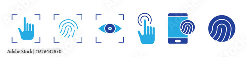 Line vector icons of financial security: biometric check, passcode input, safe vault, identity verify, security update, warning icon, authentication lock, firewall protection.