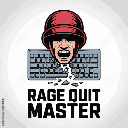 Frustrated gamer smashing keyboard in intense rage quit moment