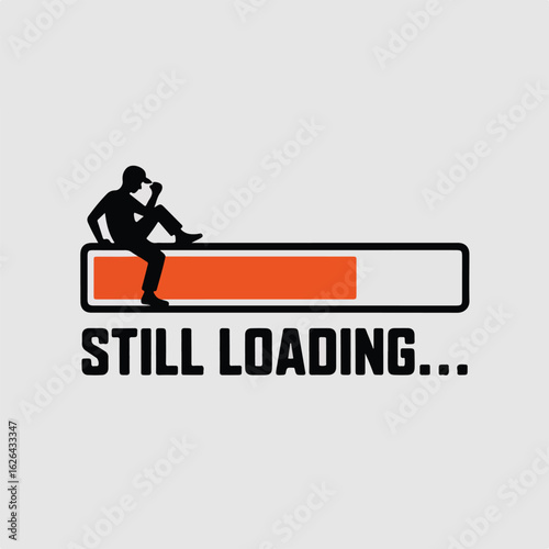 Man in silhouette waits patiently with loading bar, feeling of anticipation and progress