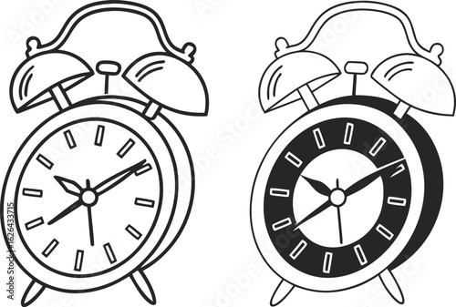 Two classic alarm clocks one outline and one filled