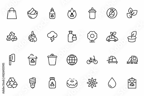 A clean and modern collection representing everyday eco-friendly habits and products. Ideal for lifestyle blogs, eco shops, and green packaging
