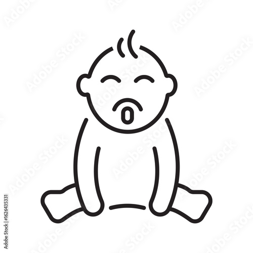 Crying baby single icon in outline style, representing discomfort or needs. Editable stroke vector illustration.