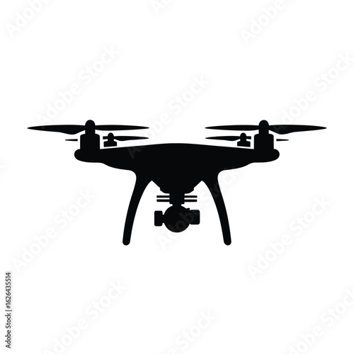 Black silhouette of a quadcopter drone with camera