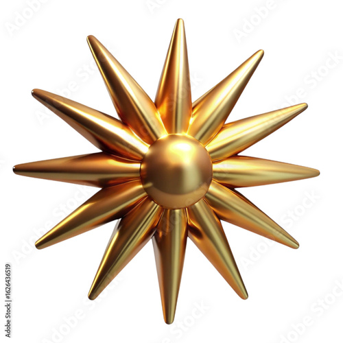 Elegant golden starburst design with luxurious metallic surface isolated on black background