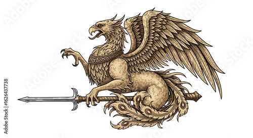 Majestic Griffin with Sword Symbol of Strength and Power
