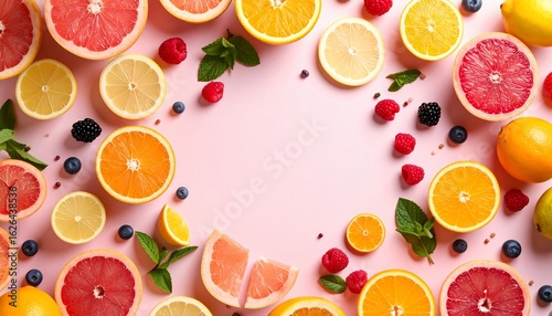 Vibrant Citrus and Berry Delight: A Colorful Pink Background