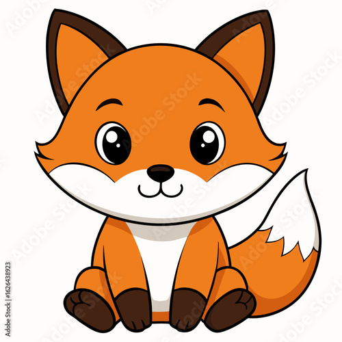 Cute Cartoon Fox Sitting – Adorable Animal Character Vector Illustration