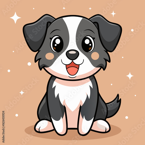 Cute Cartoon Border Collie Puppy – Adorable Dog Character Vector Illustration