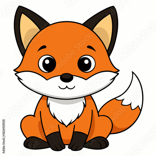 Cute Cartoon Fox Sitting – Adorable Animal Character Vector Illustration