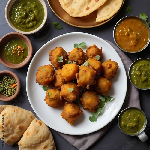 Monsoon special Moong Dal Vada, Pakoda, Dalwada, Pakora or Mungdal Bhajiya or Yellow Split Gram Fritters Served with Chutney.