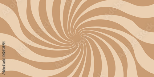 Caramel candy background. Pop art background. Twisted background. Ray brown pattern. Sunburst.