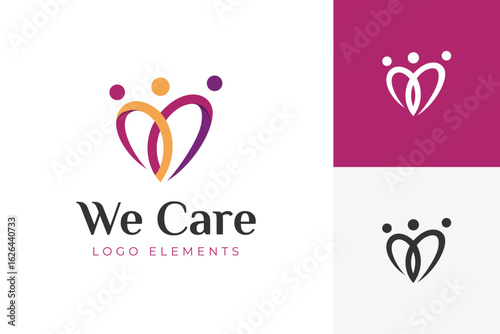 Heart People Logo Icon Design With three abstract human figures for social foundations, healthcare, Charity and Community Care Organization