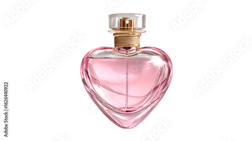 Pink heart-shaped perfume bottle, isolated on transparent background