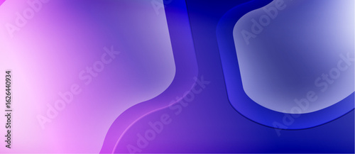 Abstract background features flowing purple, blue gradients. Smooth shapes create modern, dynamic visual effect. Minimalist design.