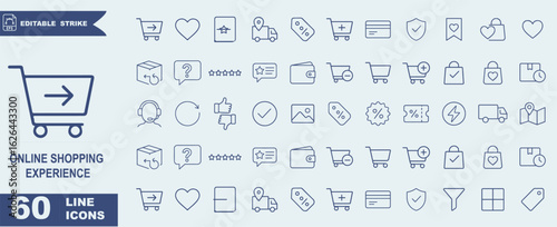 Online Shopping Icons – UX-Friendly Vector Set for Cart, Wishlist, Reviews, Discounts & Delivery Tracking