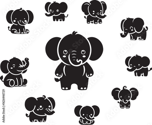 Cute Elephant Silhouette – Kids Cartoon Animal Vector