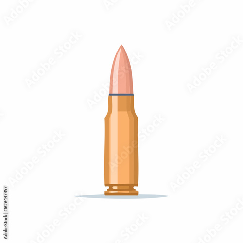 Single Rifle Cartridge with Pointed Bullet and Brass Casing, Vector Illustration