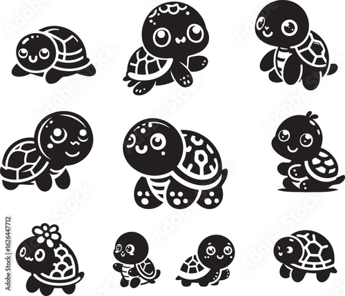 Cartoon Turtle Silhouette – Adorable Kids Animal Vector