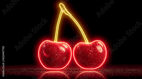 Wallpaper Mural Neon cherry illustration with vibrant red and yellow glow Torontodigital.ca