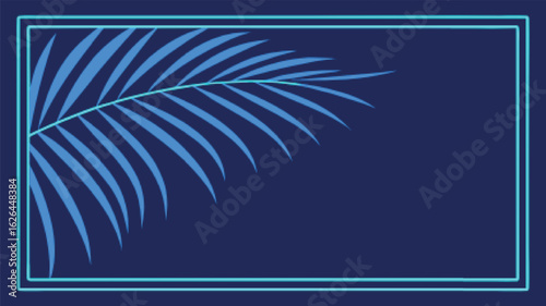 Blue palm frond shadow within neon frame leaf