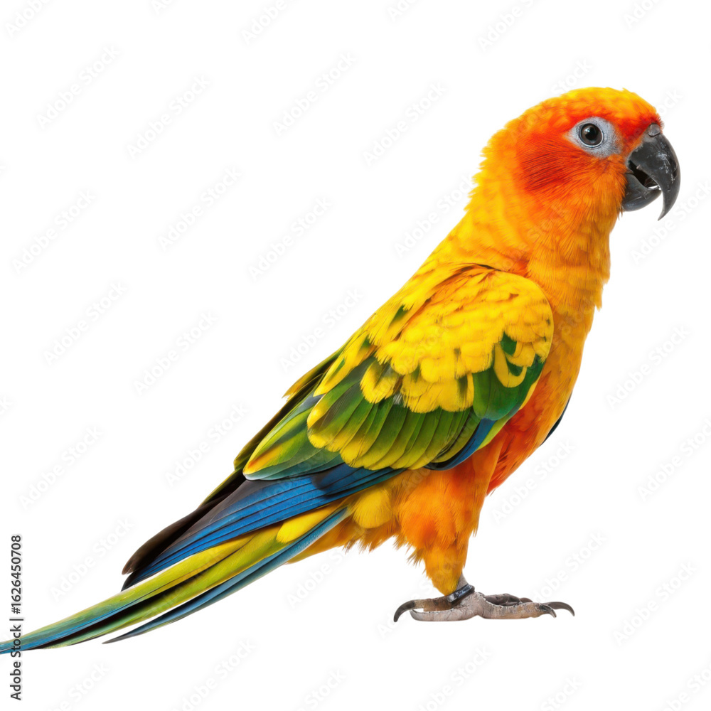 Obraz premium Vibrant sun conure parrot with colorful plumage isolated on transparent background
