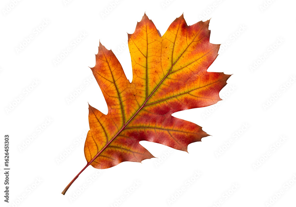Fototapeta premium Vibrant autumn leaf against a black background.