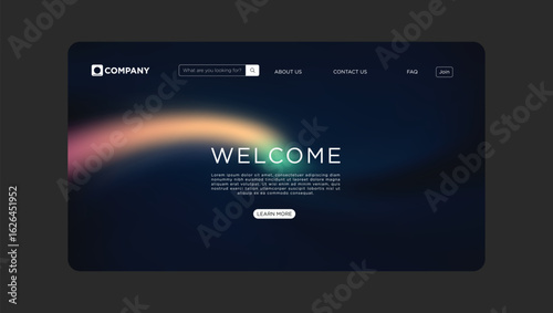 Modern website template design with welcoming message and sleek navigation bar interface