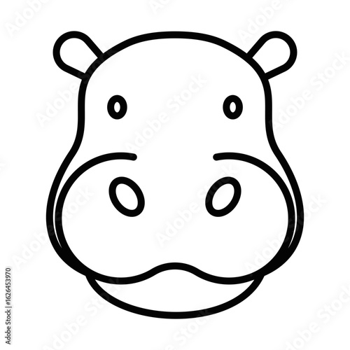 A black and white drawing of a hippo's head. The drawing is simple and clean, with the focus on the head. Editable Stroke.