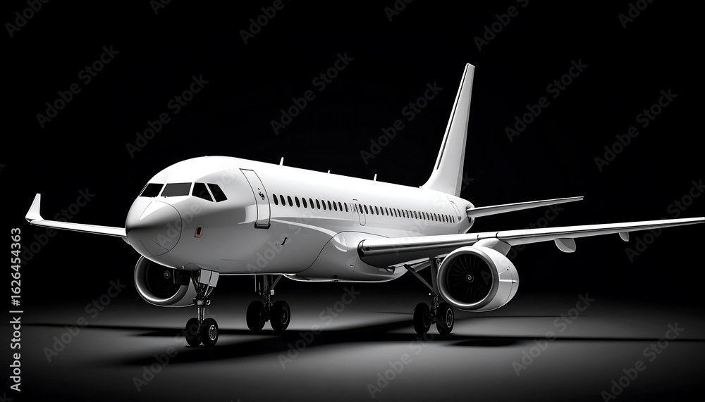Obraz premium White jetliner on black background