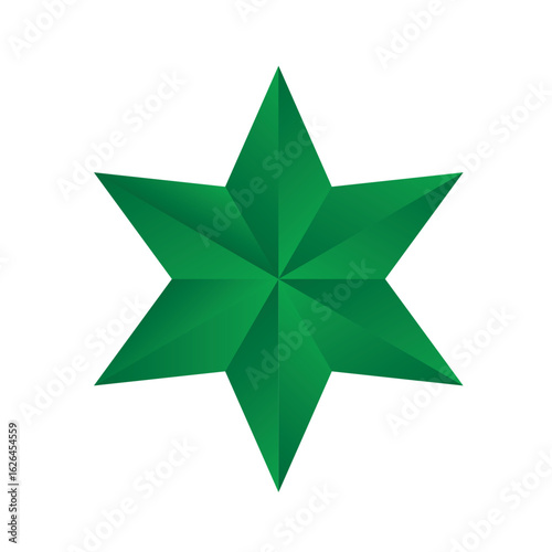 Green Geometric Star Illustration with Eight Points on White Background