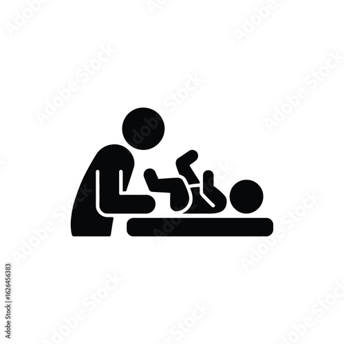 Simple silhouette icon of parent changing baby s diaper on changing table