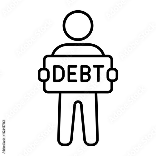 Person holding debt sign in outline style representing financial obligation