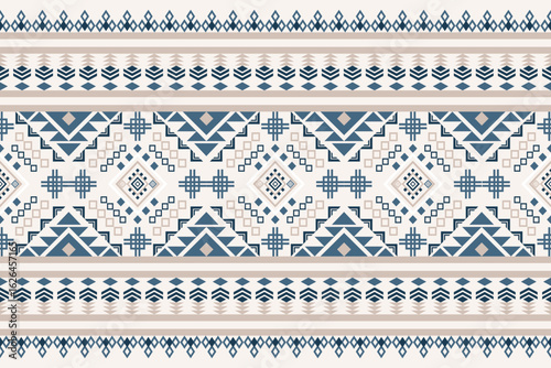 Cross Stitch Pattern Blue White Design - Traditional Cross Stitch Border Fabric Print - Vintage Cross Stitch Embroidery Vector for Craft Projects