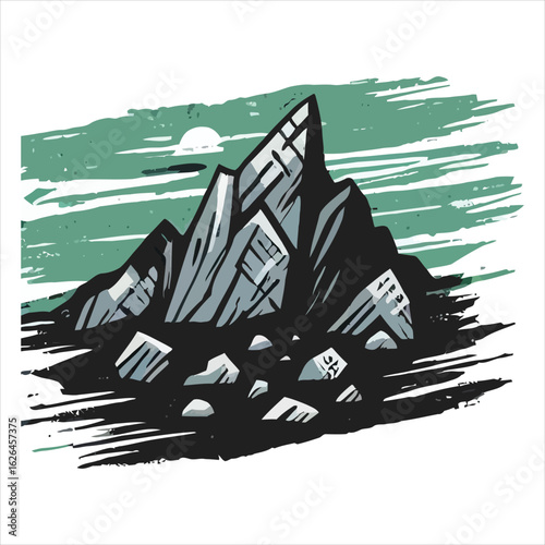 Illustration of a mountain range at dusk