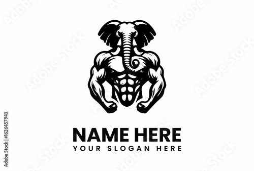 Powerful Elephant Bodybuilder Logo Design.