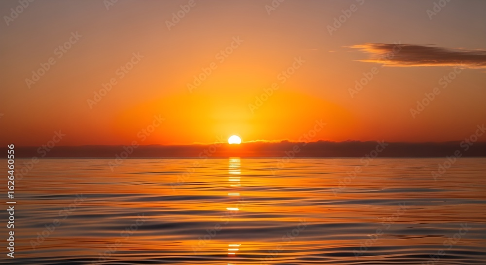 Naklejka premium Golden Sunset Over Calm Ocean Water