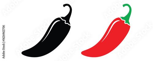chili icon set vector on white background. hili, pepper, red, hot, spicey, food, ingredient, vegetable, icon, illustration, vector, isolated, white, symbol.