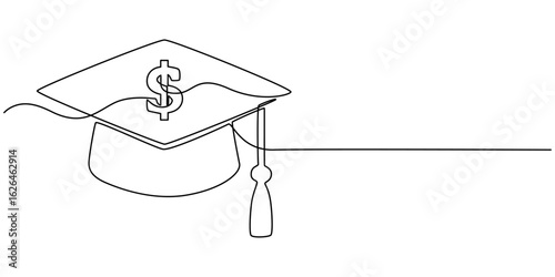 Education Grant Line Icon, Continuous Line Drawing of Student Loan Icon. Hand Drawn Symbol Vector Illustration, Education cost. Doodle Style Vector Illustration, Paid education icon, Business.