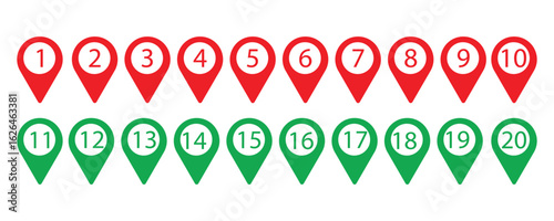 number icon set vector on white background. bullet, point, icon, tags, map, buttons, circle, ripped, round, abstract, web, one, three-dimensional, arrow, business, symbol.