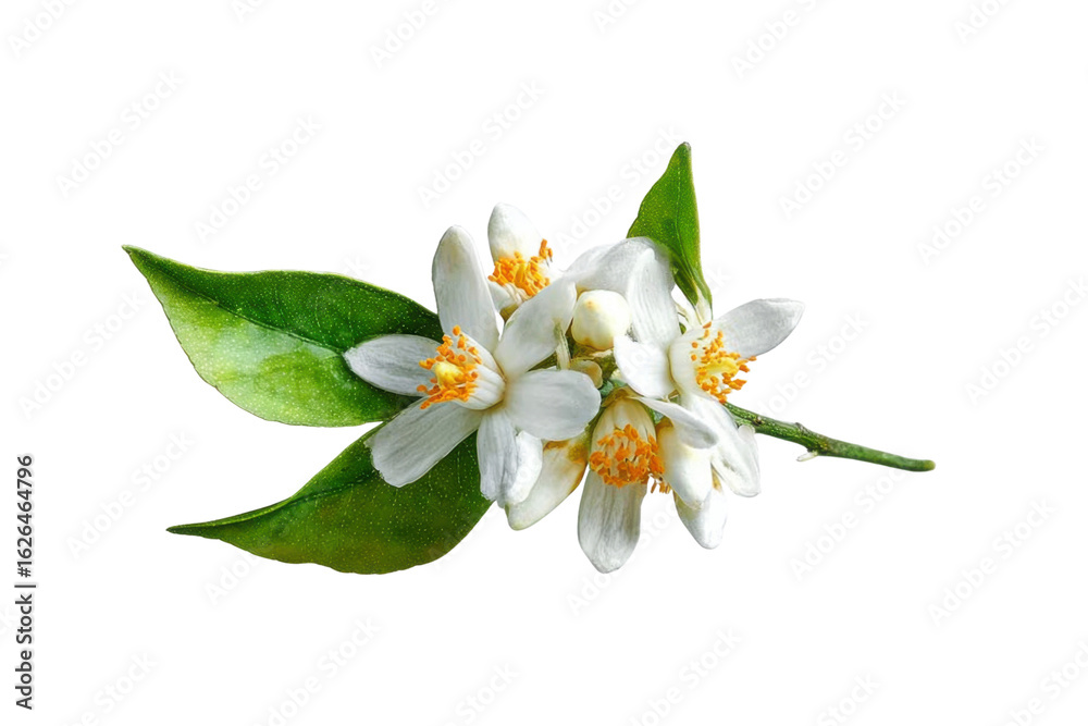 Fototapeta premium orange blossoms and leaves, isolated on transparent background