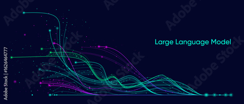 Illustration of abstract stream. Artificial intelligence. Big data, technology, AI, data transfer, data flow, large language model, generative AI