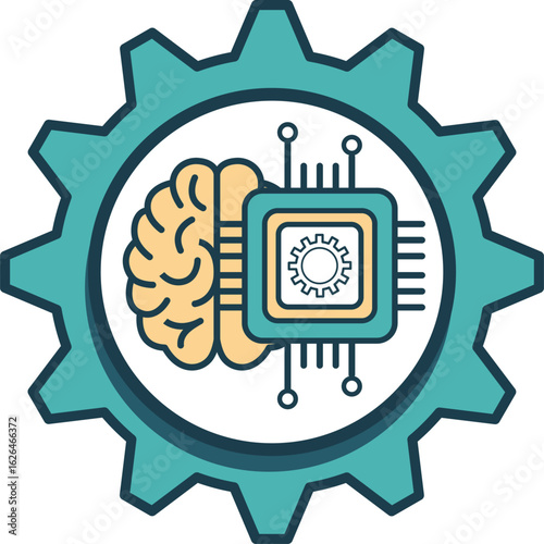 Mechanical gear wheel with brain and microprocessor inside, artificial intelligence concept, machine learning innovation, cognitive automation technology, digital mind engineering

