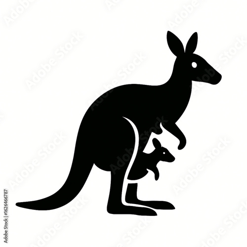 Silhouette of Kangaroo with Baby in Pouch Icon Australian Wildlife Animal Symbol Vector Illustration