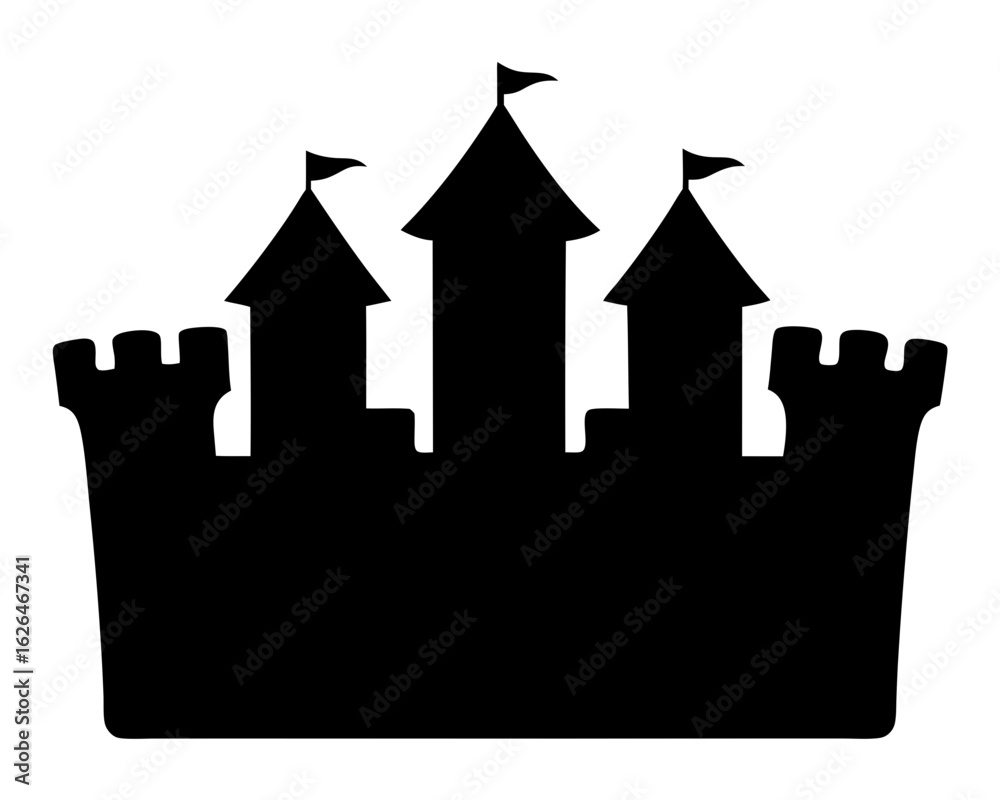 Fototapeta premium Black silhouette of a classic medieval fairytale castle with turrets