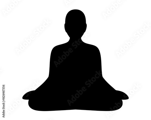 Black silhouette of a meditating person in lotus pose against white background