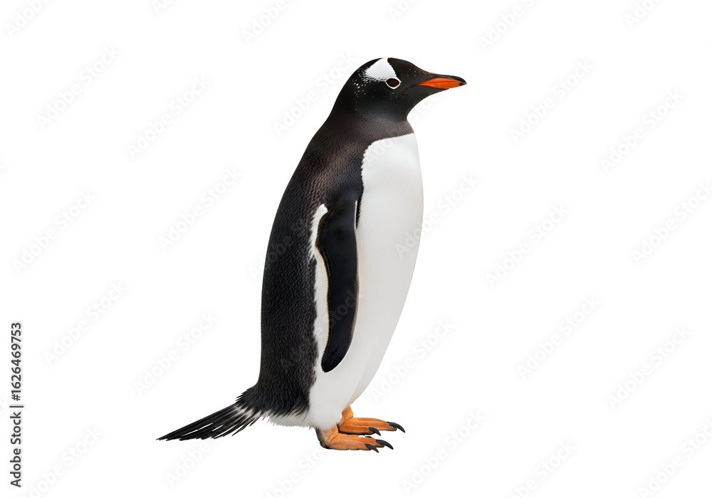 Fototapeta premium Detailed side view of a gentoo penguin.