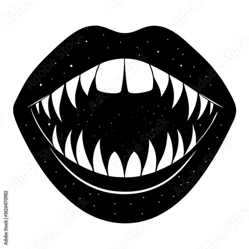 Open mouth with fangs teeth lips monster vampire horror spooky silhouette vector illustration